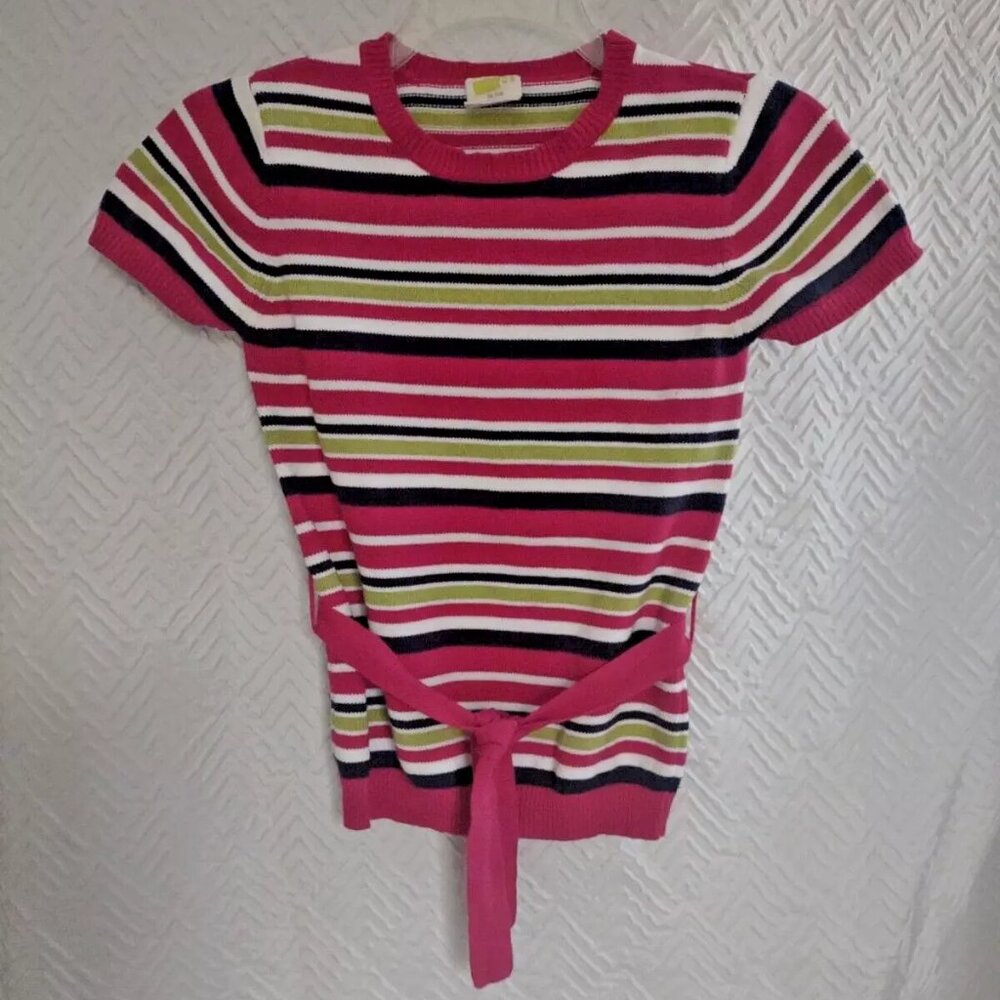 Crazy 8  ~ Girls Short Sleeve Tie Sweater ~ Pink Striped - XL (14) Darling!